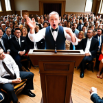 **Prompt 1:** A dynamic and intense scene inside a bustling auction house. A charismatic auctioneer, holding a microphone, stands at a podium, commanding the attention of a diverse crowd. In the foreground, multiple bidders display subtle yet distinct facial expressions – some focused and determined, others showing hesitation or excitement – as they occasionally raise their hands. The atmosphere is vibrant, almost electric, capturing the essence of keen observation and learning the nuanced psychology of the live auction environment from an immersive, "spy-like" perspective.