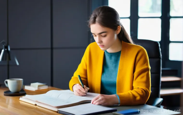 경매사 자격증 시험 준비 중의 유용한 자료 추천 - **Prompt 1: Dedicated Auctioneer Exam Preparation**
"A diligent young woman with a focused expre...