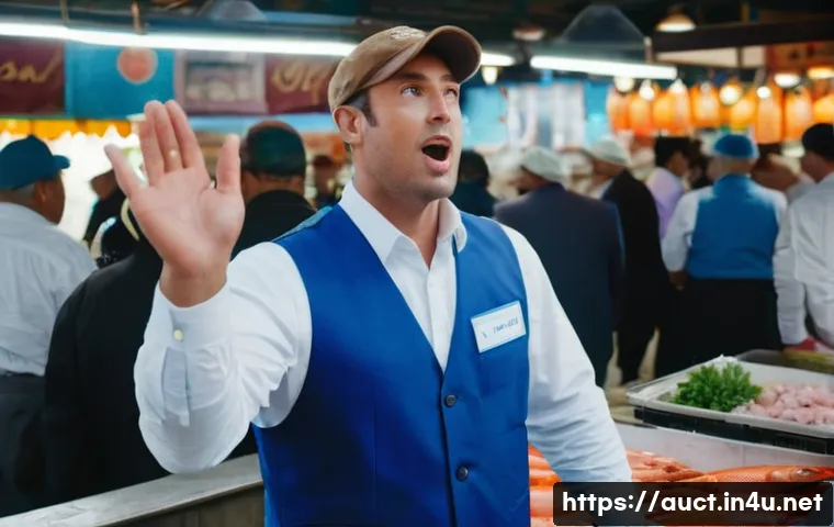 경매사 시험 준비 과정에서 발생할 수 있는 문제 - A dynamic and confident male auctioneer, dressed in a professional blue vest and a crisp white shirt...